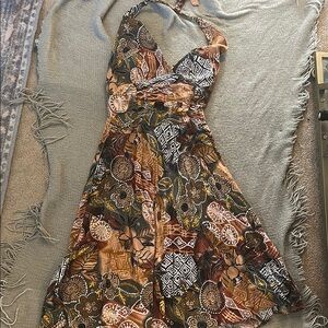 R&K Brown and Gray Halter Fit and Flare Sundress